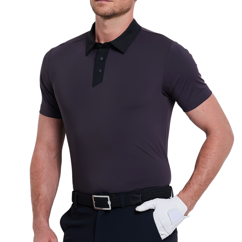 Men's color-blocked collar cool-feel short-sleeved shirt (dark brown/grey)