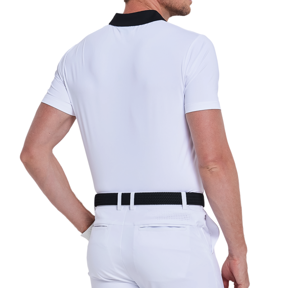 Men's color-blocked collar cool-feel short-sleeved shirt (white)