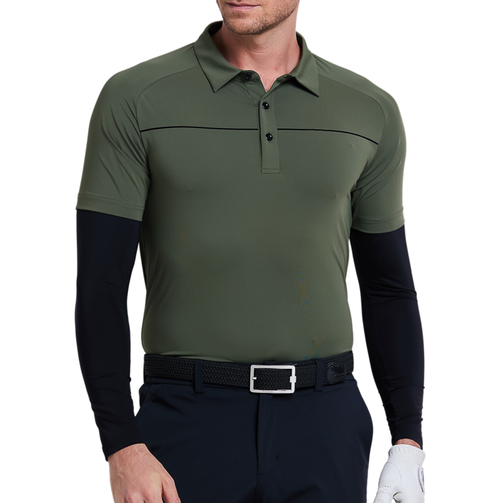 Men's striped short-sleeved shirt (military green)