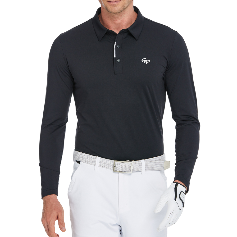 Men's high-density collared long-sleeved shirt (black)