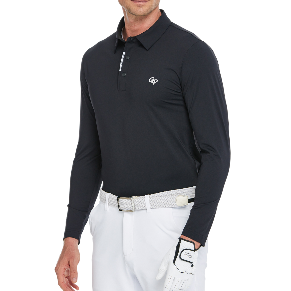 Men's high-density collared long-sleeved shirt (black)