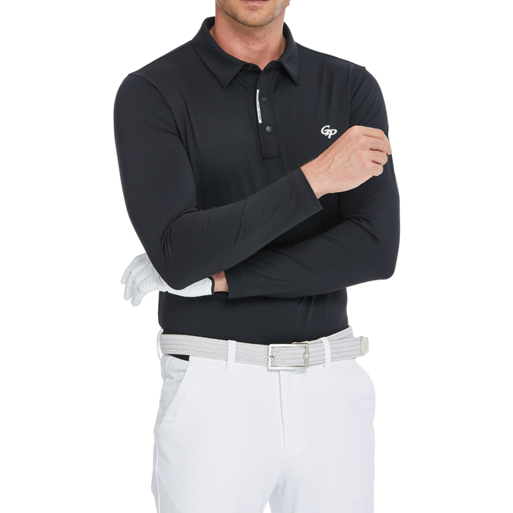 Men's high-density collared long-sleeved shirt (black)