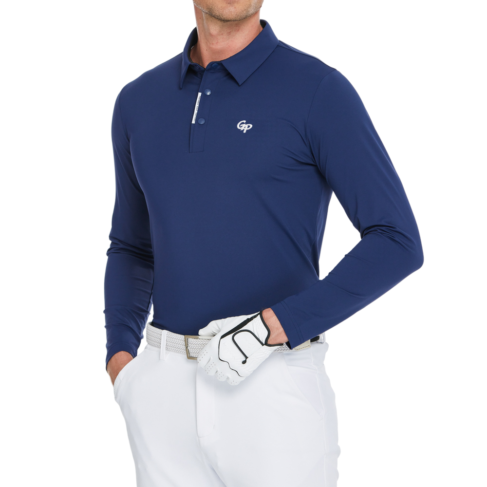 Men's high-density collared long-sleeved shirt (royal blue)