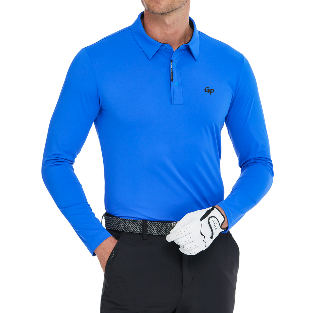 Men's high-density collared long-sleeved shirt (blue)