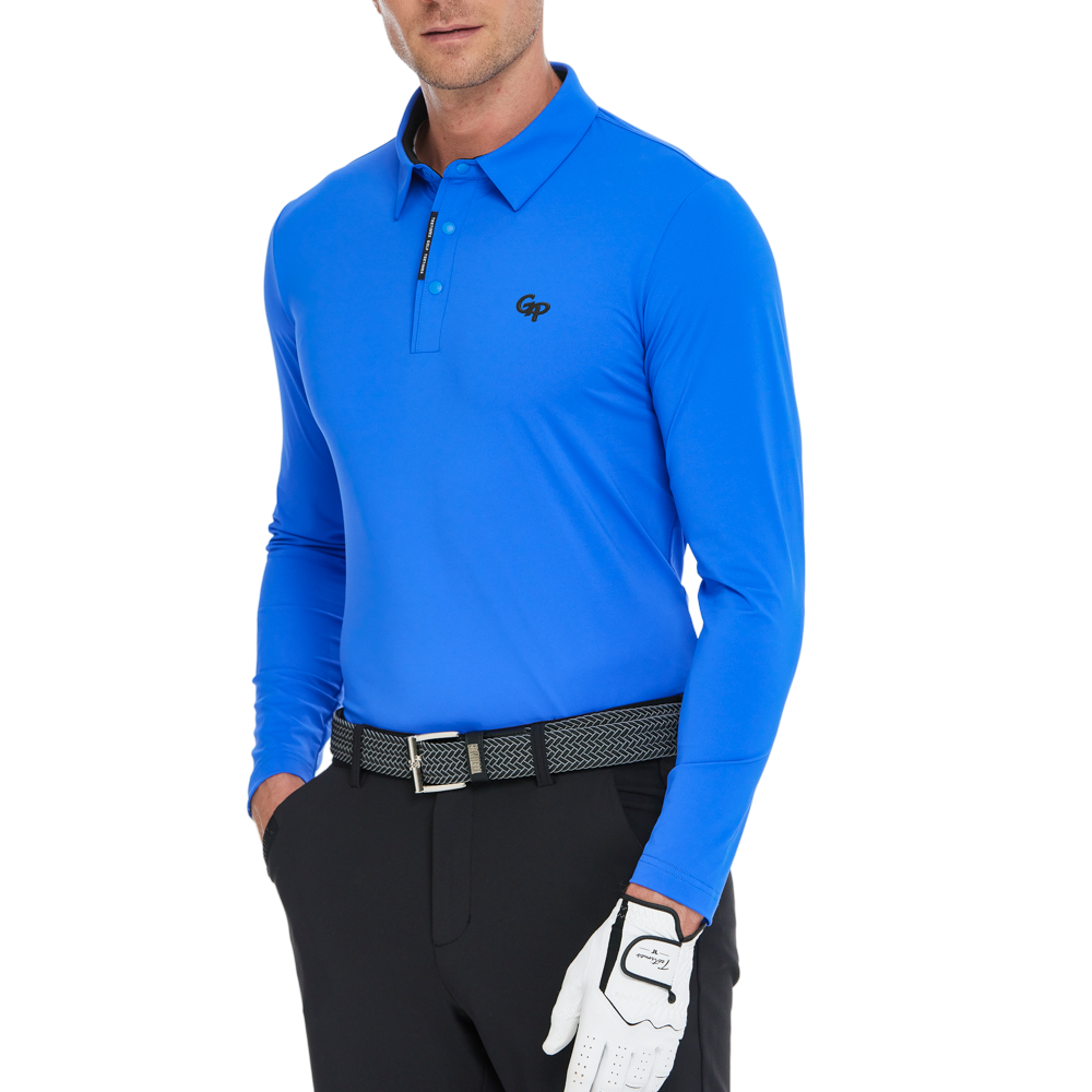 Men's high-density collared long-sleeved shirt (blue)