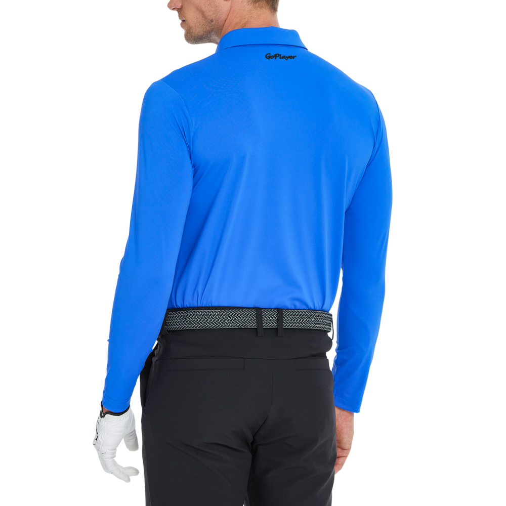 Men's high-density collared long-sleeved shirt (blue)