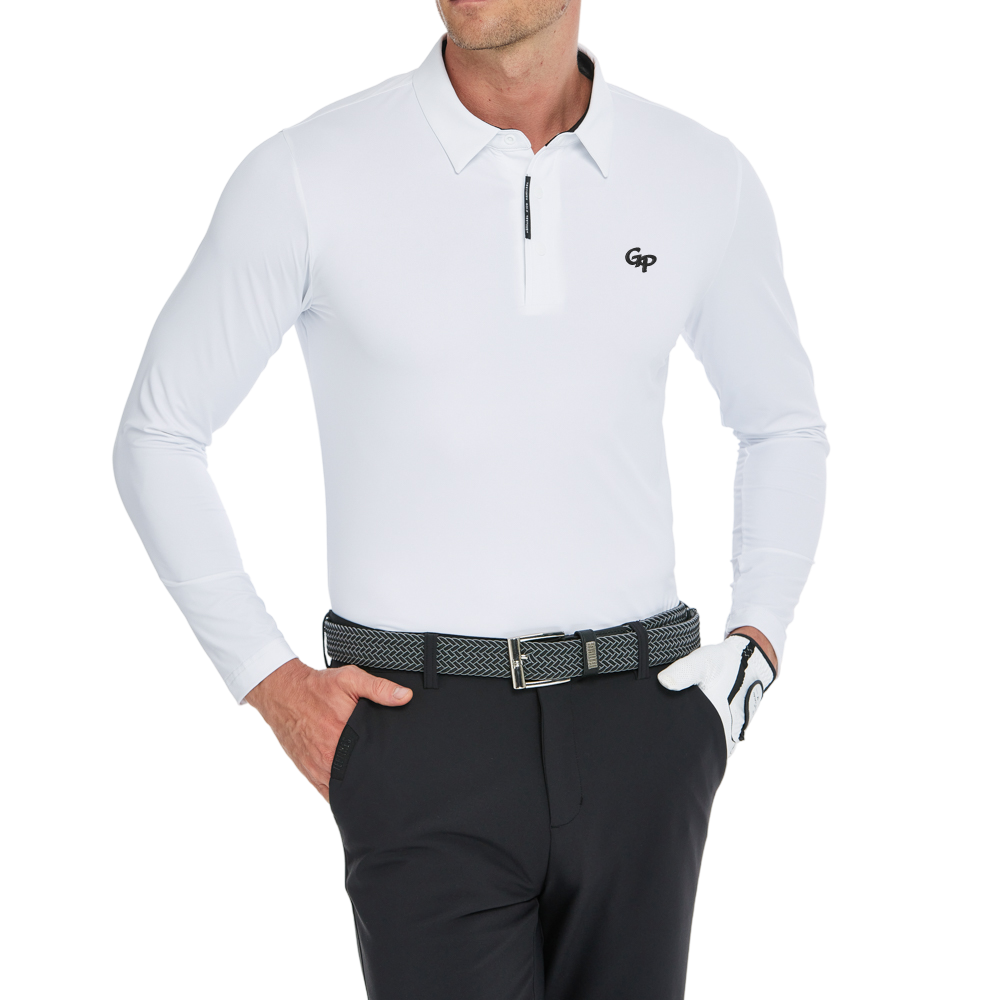 Men's high-density collared long-sleeved shirt (white)