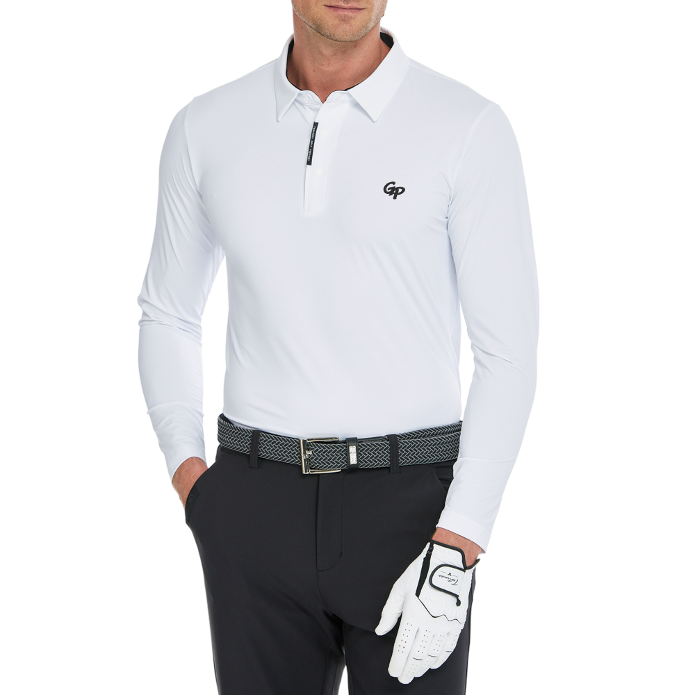 Men's high-density collared long-sleeved shirt (white)