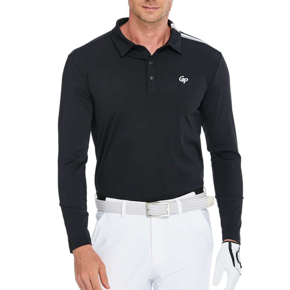 Men's Mercerized Fleece Long-Sleeved Shirt with Turn-Down Collar (Black)