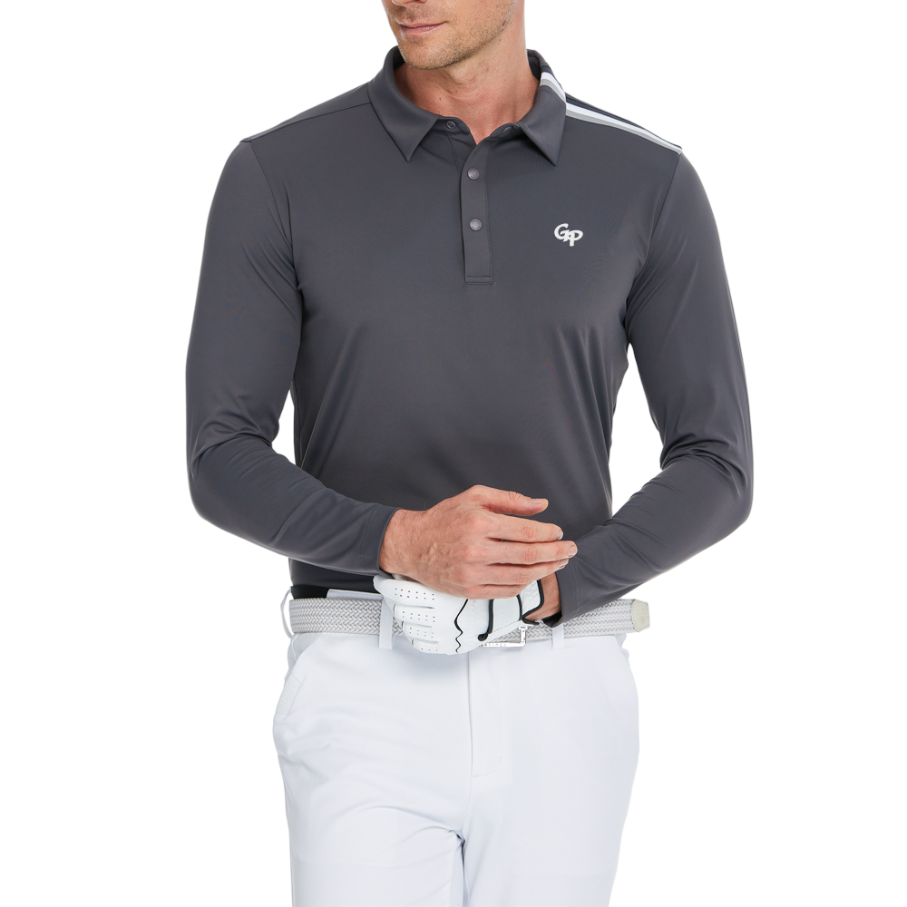 Men's Mercerized Fleece Long-Sleeved Collared T-Shirt (Grey)