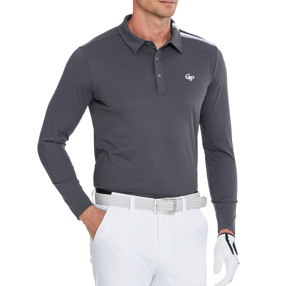 Men's Mercerized Fleece Long-Sleeved Collared T-Shirt (Grey)