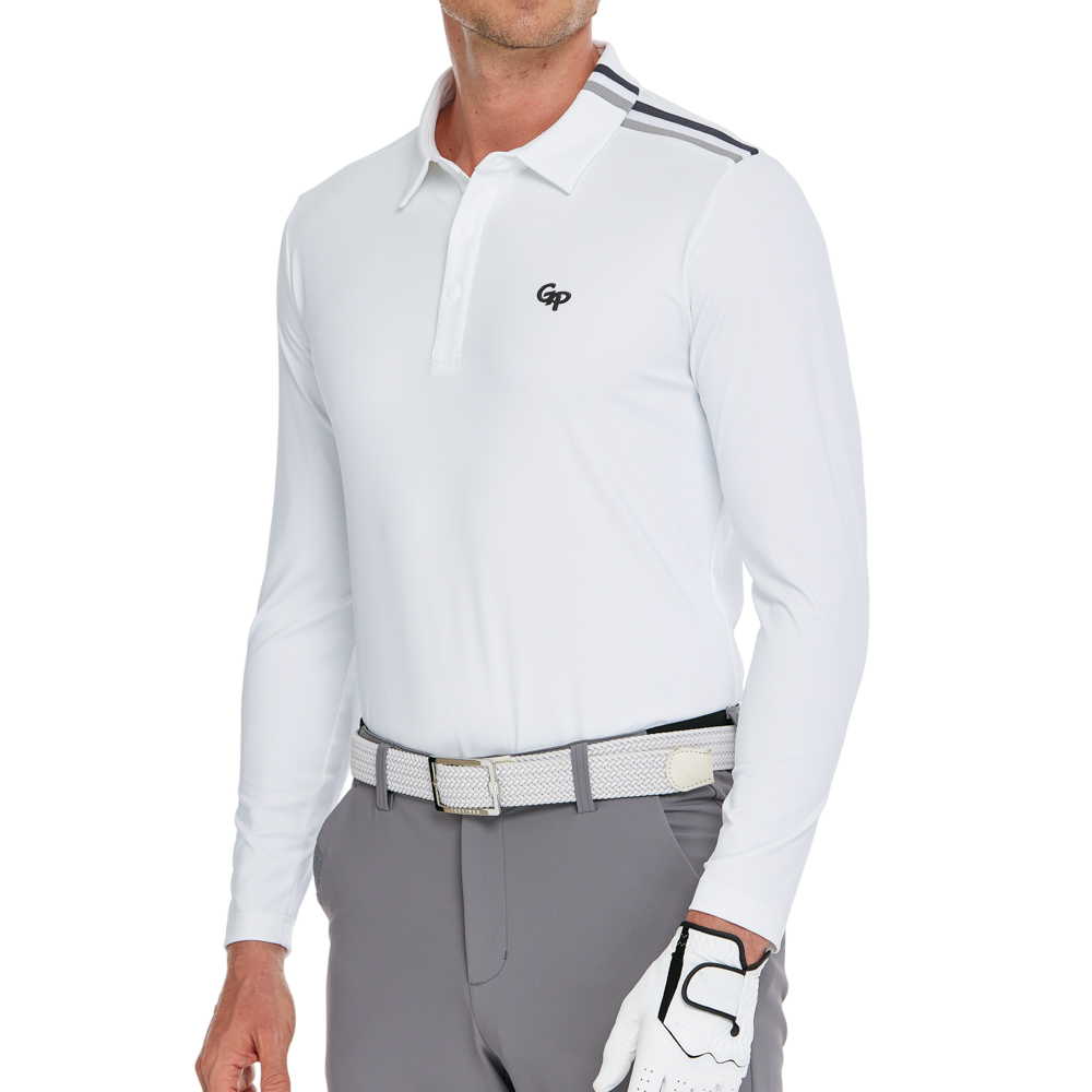 Men's Mercerized Fleece Collared Long-Sleeved Shirt (White)