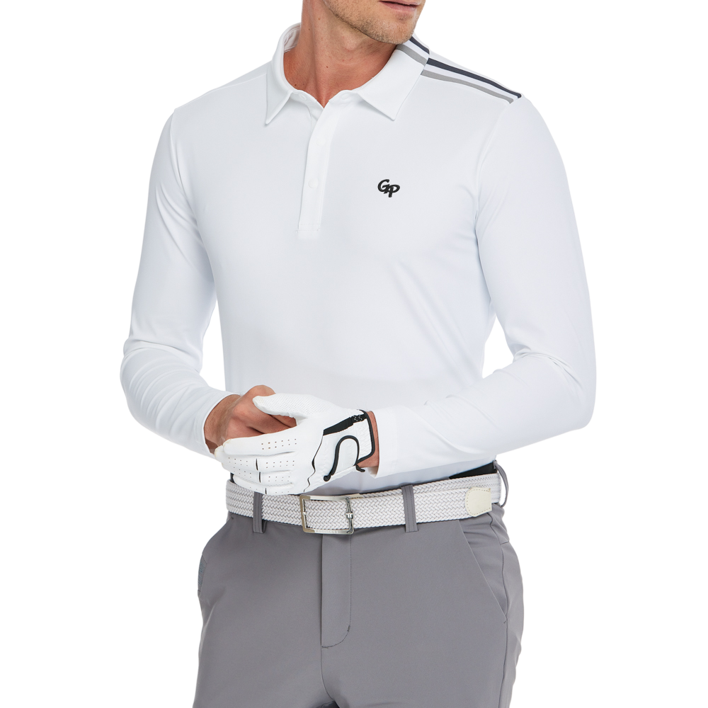 Men's Mercerized Fleece Collared Long-Sleeved Shirt (White)