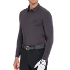 Men's Cool-Feel Long-Sleeve Polo Shirt (Dark Brown/Gray)