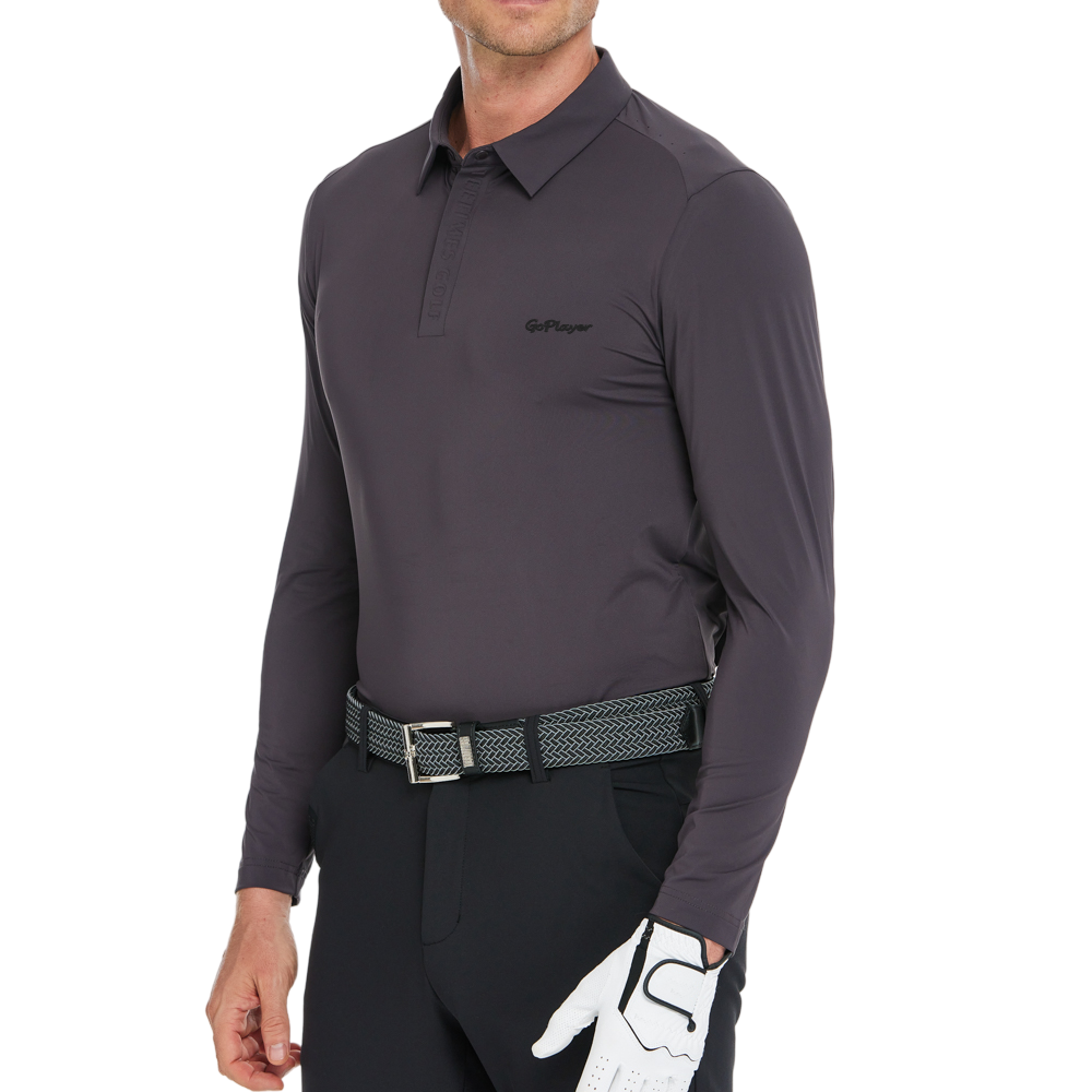 Men's Cool-Feel Long-Sleeve Polo Shirt (Dark Brown/Gray)