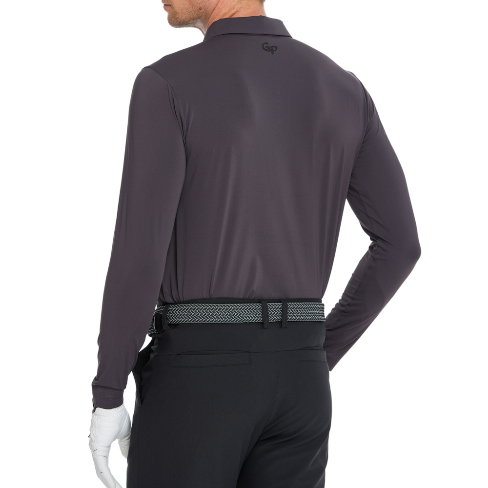 Men's Cool-Feel Long-Sleeve Polo Shirt (Dark Brown/Gray)