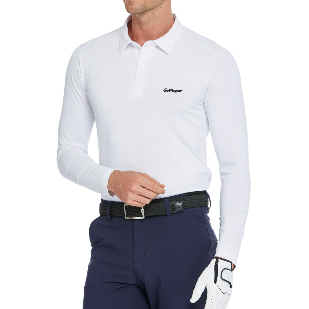 Men's Cool-Feel Long-Sleeved Collared Top (White)