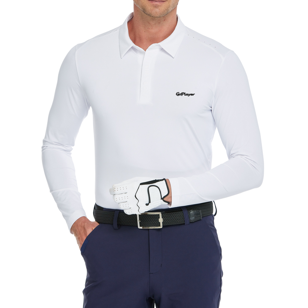 Men's Cool-Feel Long-Sleeved Collared Top (White)