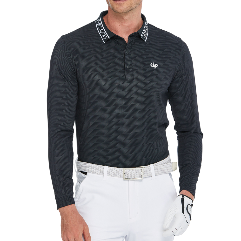 Men's Diamond Pattern Knit Jacquard Long-Sleeve Top (Black)