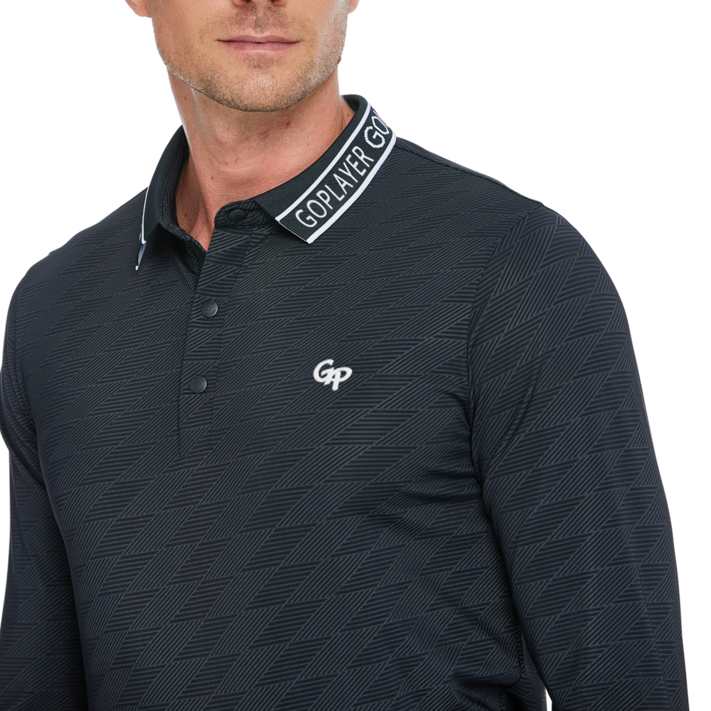 Men's Diamond Pattern Knit Jacquard Long-Sleeve Top (Black)