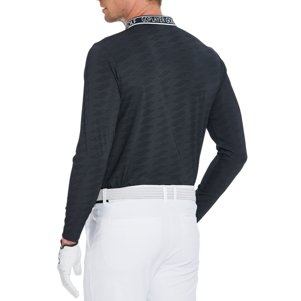 Men's Diamond Pattern Knit Jacquard Long-Sleeve Top (Black)