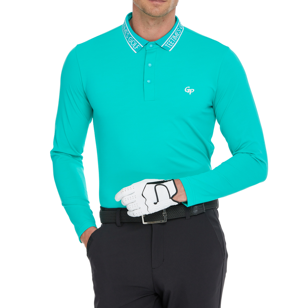 Men's diamond-patterned knit jacquard long-sleeved shirt (cyan/blue)