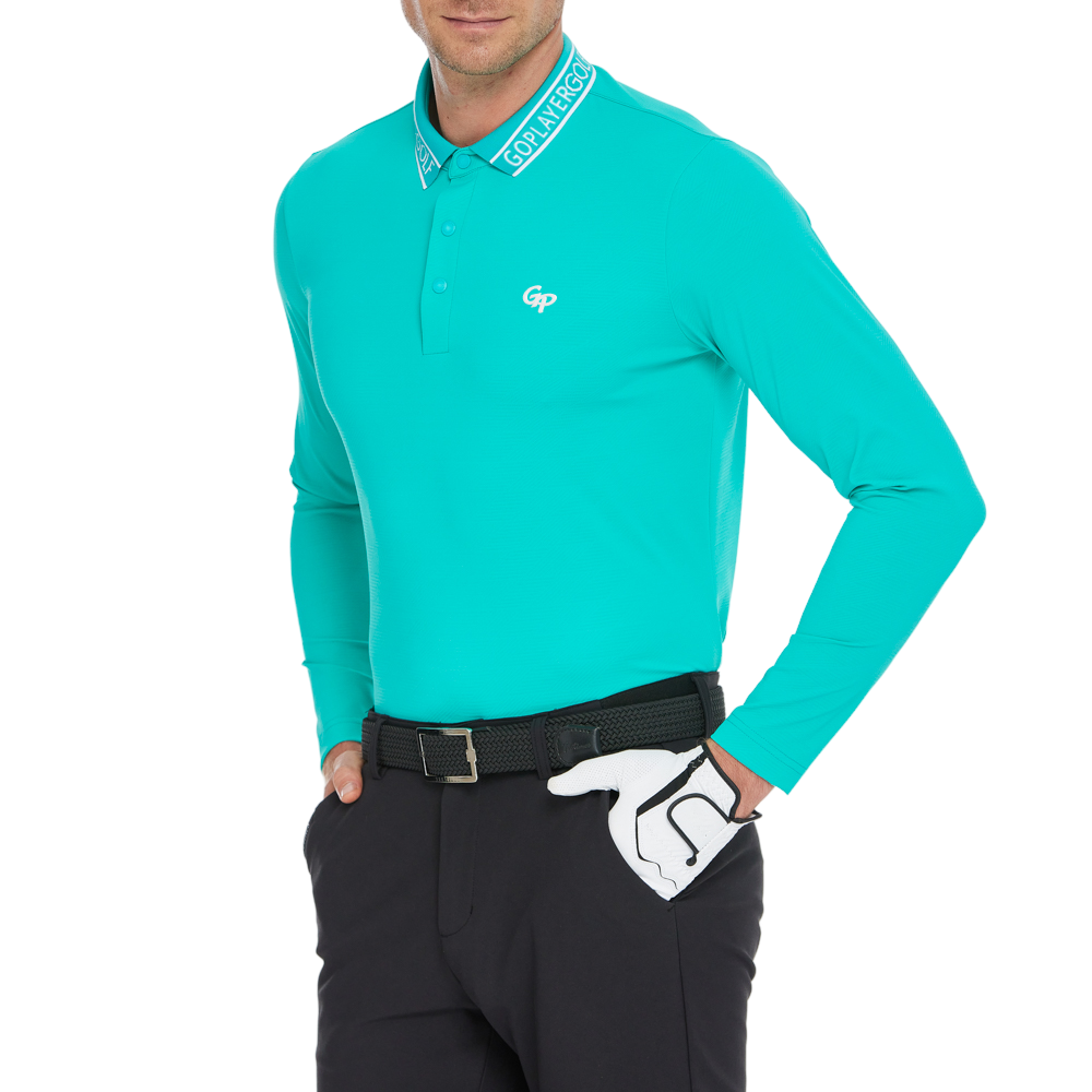 Men's diamond-patterned knit jacquard long-sleeved shirt (cyan/blue)