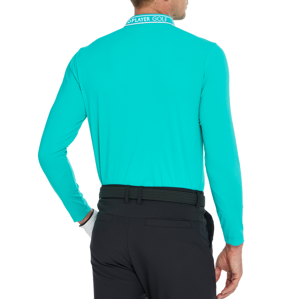 Men's diamond-patterned knit jacquard long-sleeved shirt (cyan/blue)