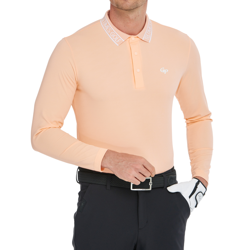 Men's diamond-patterned knit jacquard long-sleeved shirt (orange)