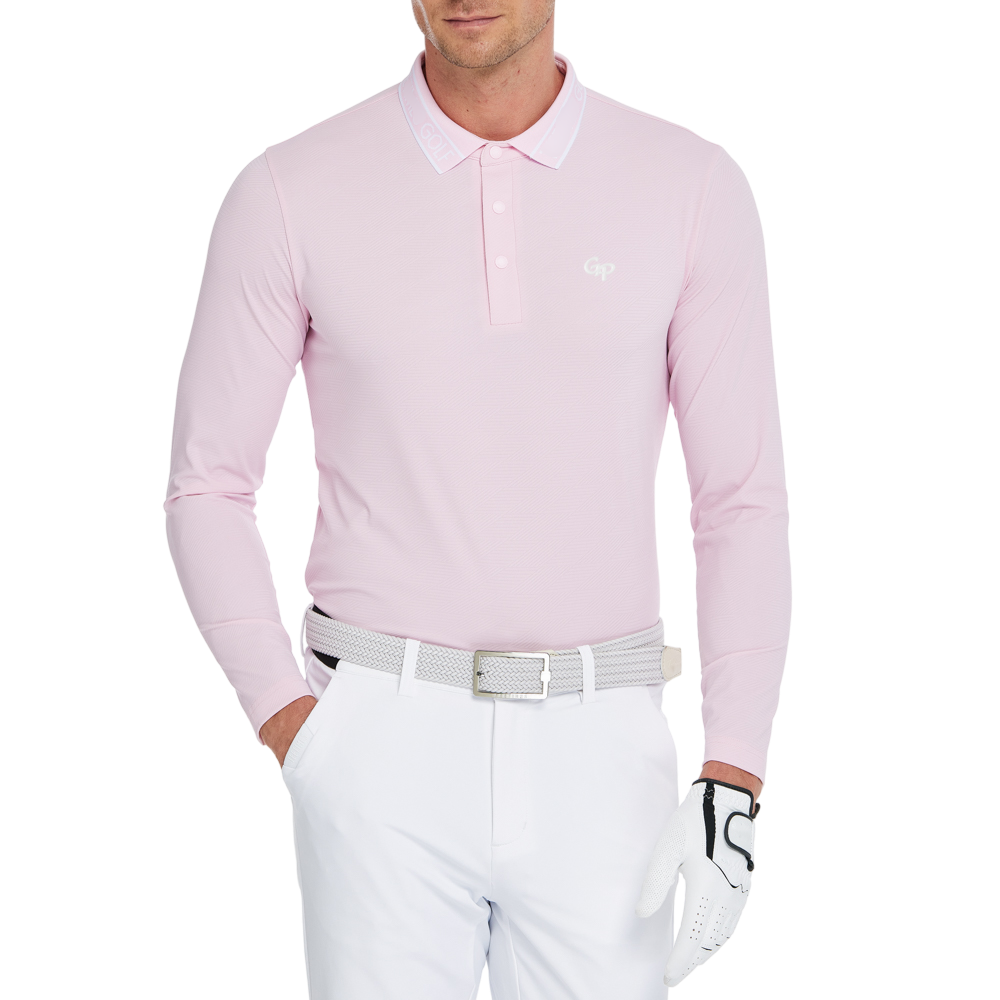 Men's diamond-patterned knit jacquard long-sleeved shirt (pink)