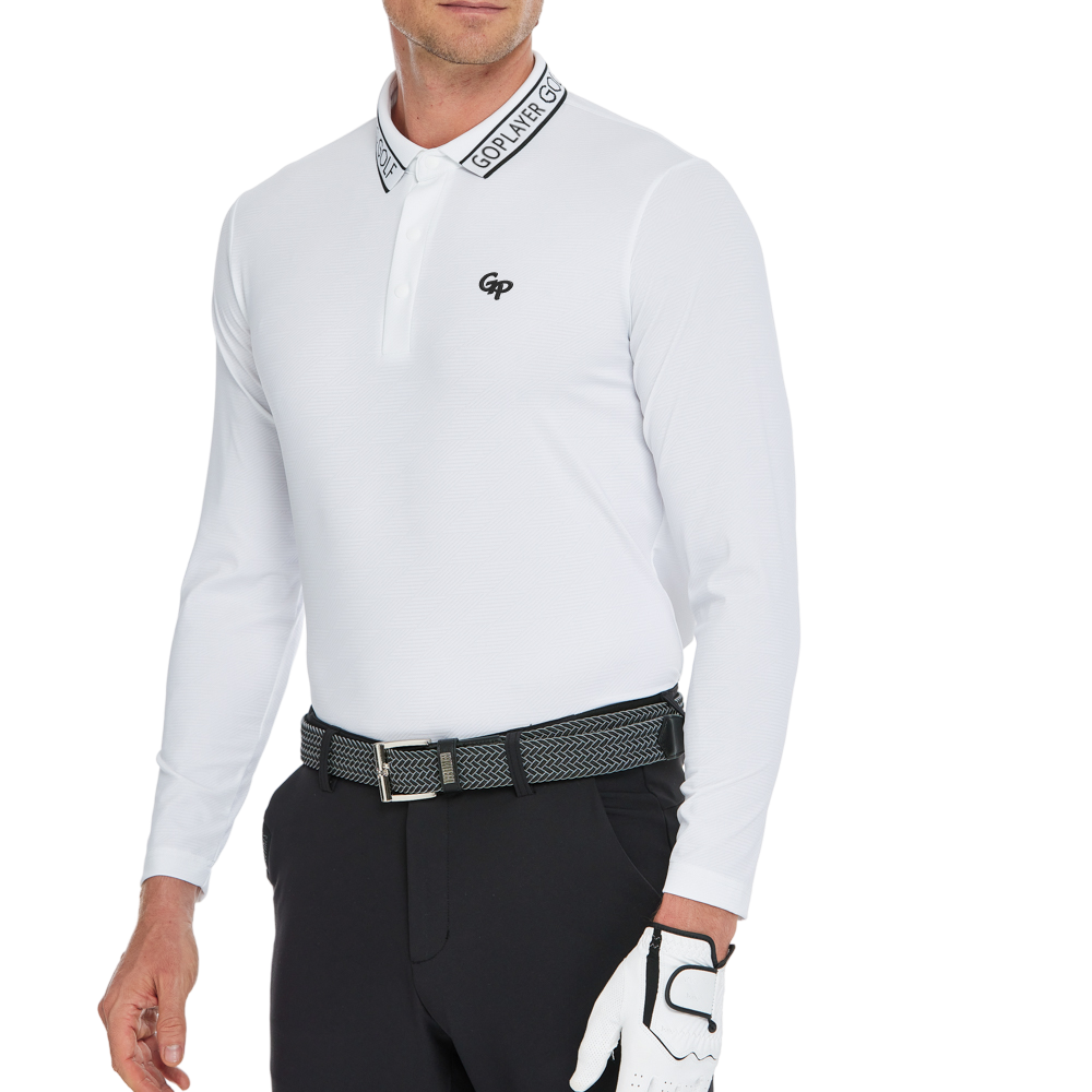 Men's diamond-patterned knit jacquard long-sleeved shirt (white)