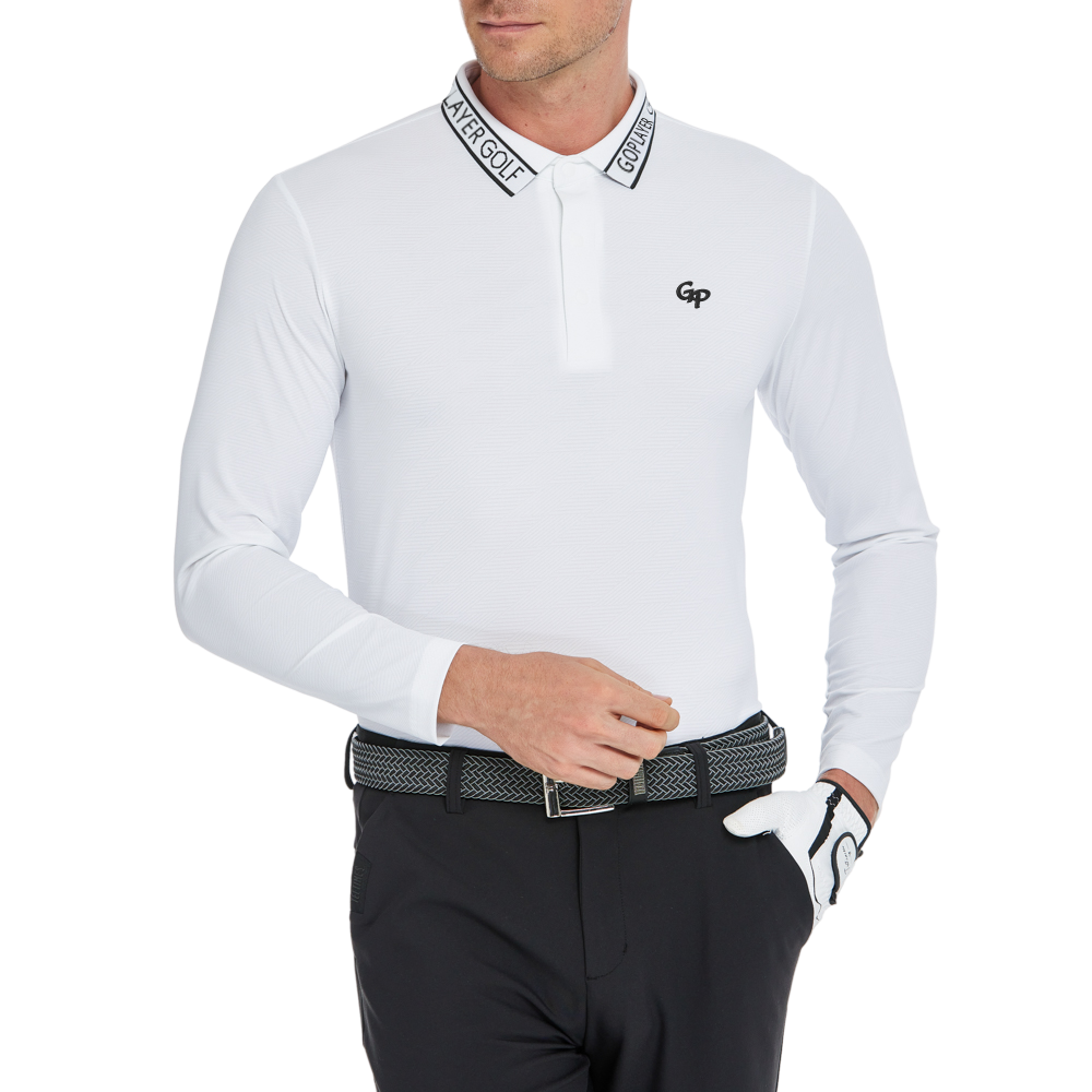 Men's diamond-patterned knit jacquard long-sleeved shirt (white)