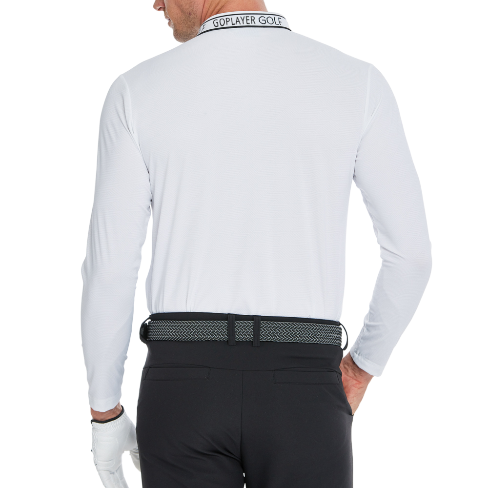 Men's diamond-patterned knit jacquard long-sleeved shirt (white)