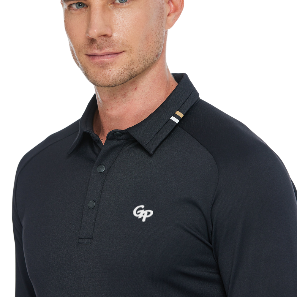 Men's Soft Gloss Long-Sleeved Collared Top (Black)