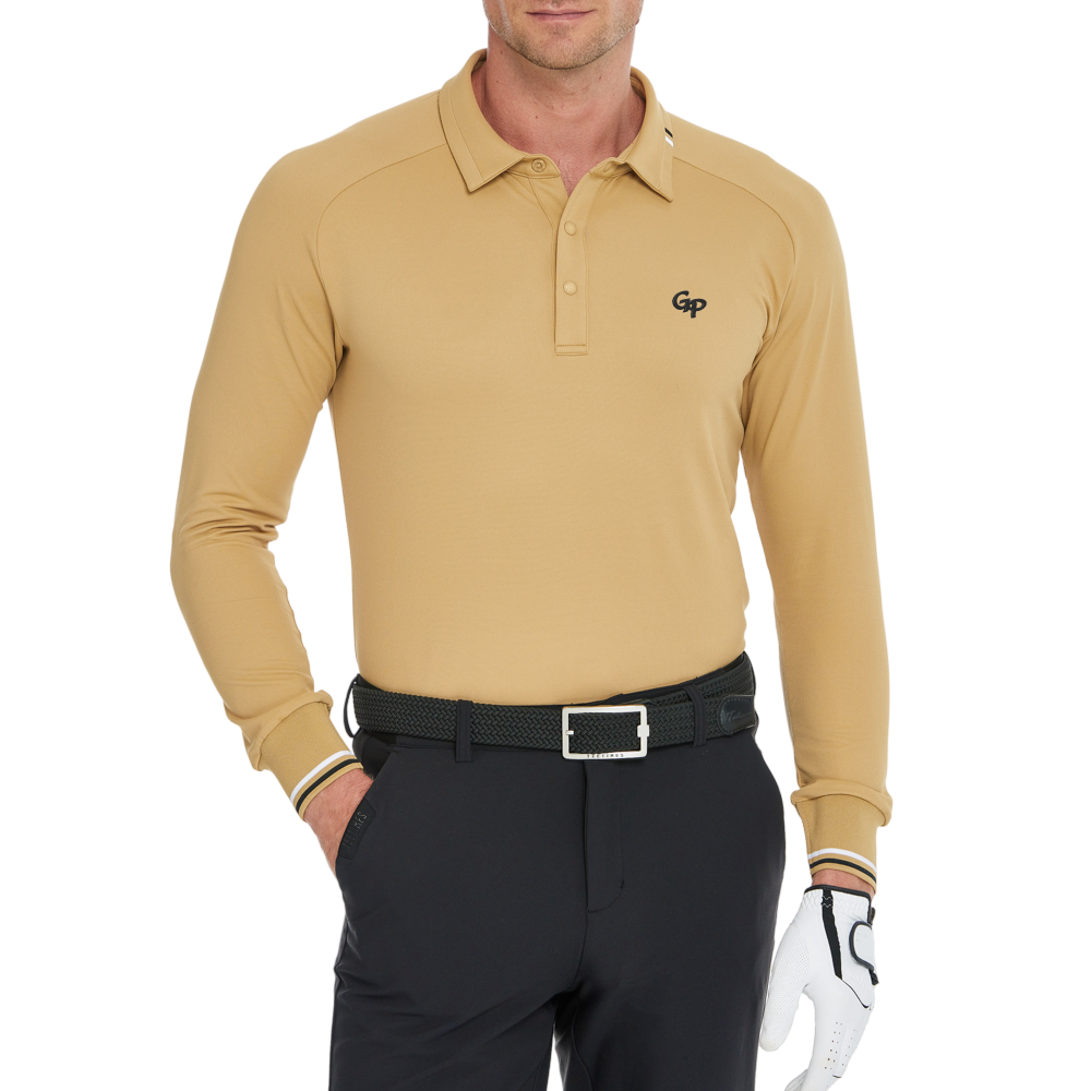 Men's Soft Gloss Long-Sleeved Collared Top (Tao Huang)