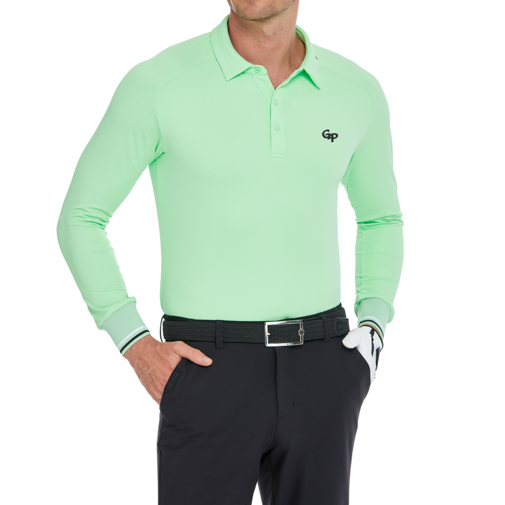 Men's Soft-Light Lapel Long-Sleeve Top (Lily Green)