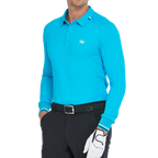 男柔光翻領長袖(翠藍)