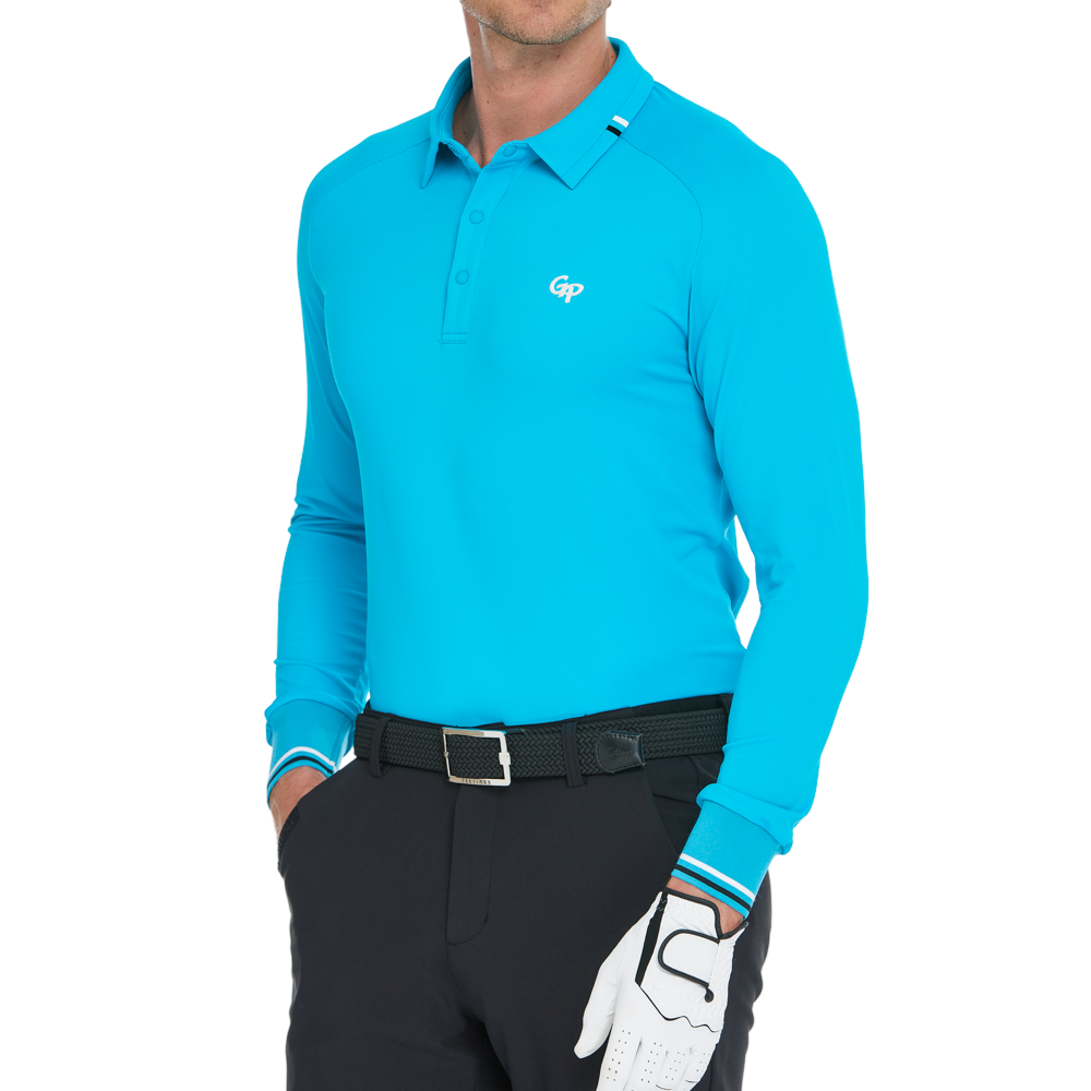 Men's Soft-Light Lapel Long-Sleeve Top (Turquoise Blue)