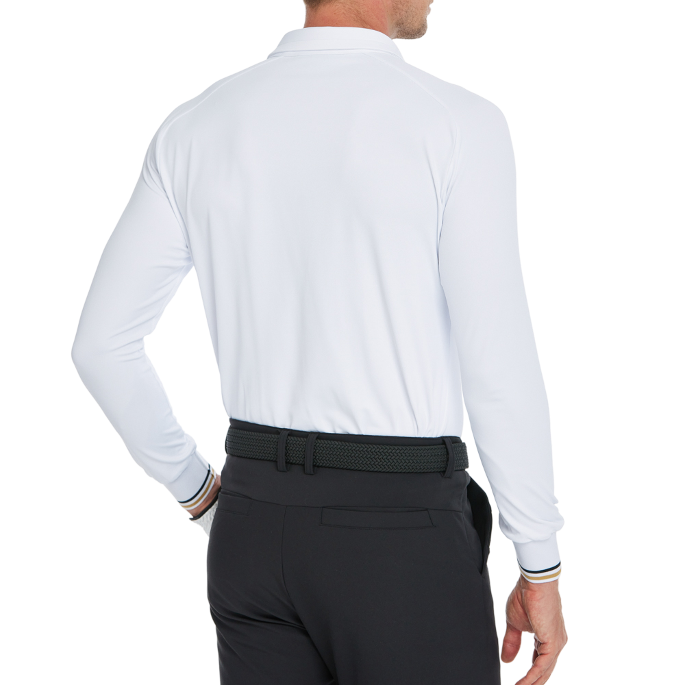 Men's Soft Gloss Long-Sleeved Collared Top (White)