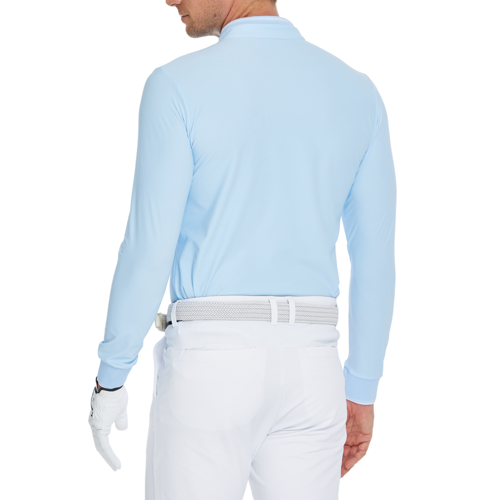 Men's matte brushed stretch fabric stand collar long-sleeved shirt (cashmere blue)