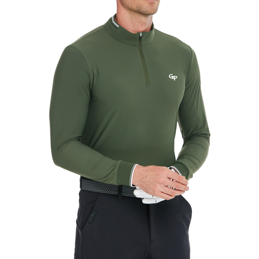 Men's Matte Brushed Elastic Fabric Stand Collar Long-Sleeve (Army Green)