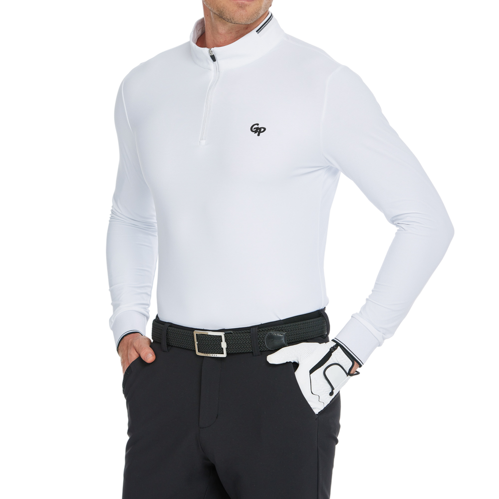 Men's Matte Brushed Elastic Fabric Stand Collar Long Sleeve (White)