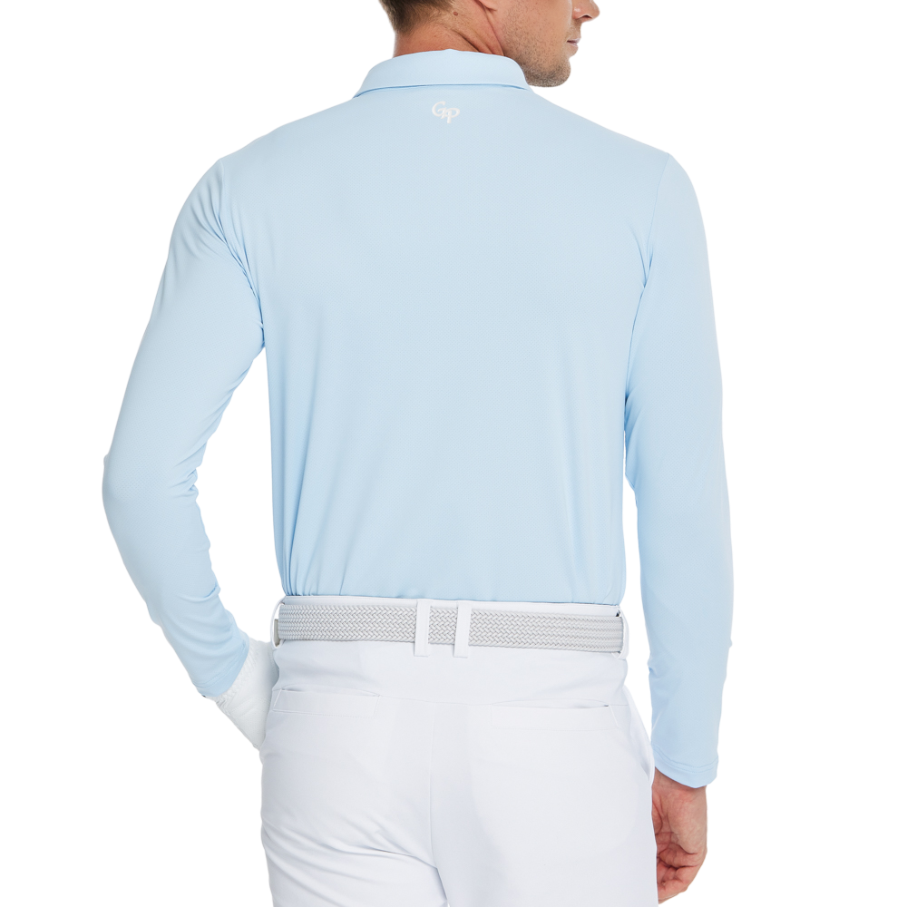 Men's high-density breathable lapel long-sleeved shirt (light blue)