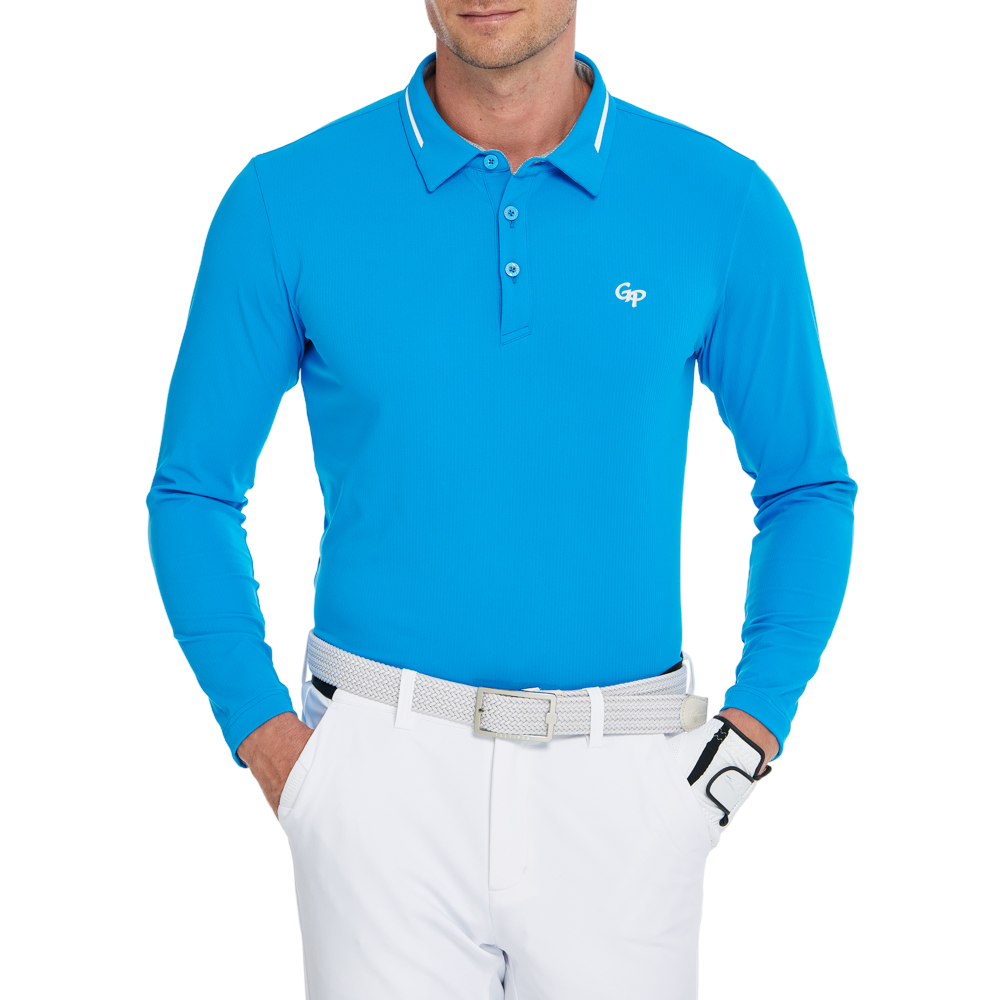 Men's cotton-feel striped collared long-sleeved shirt (colorful blue)