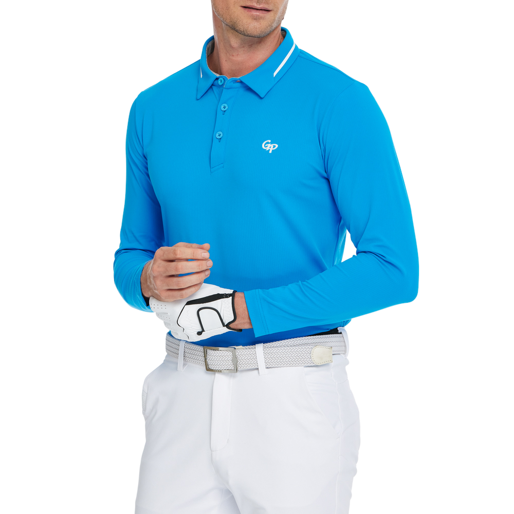 Men's cotton-feel striped collared long-sleeved shirt (colorful blue)