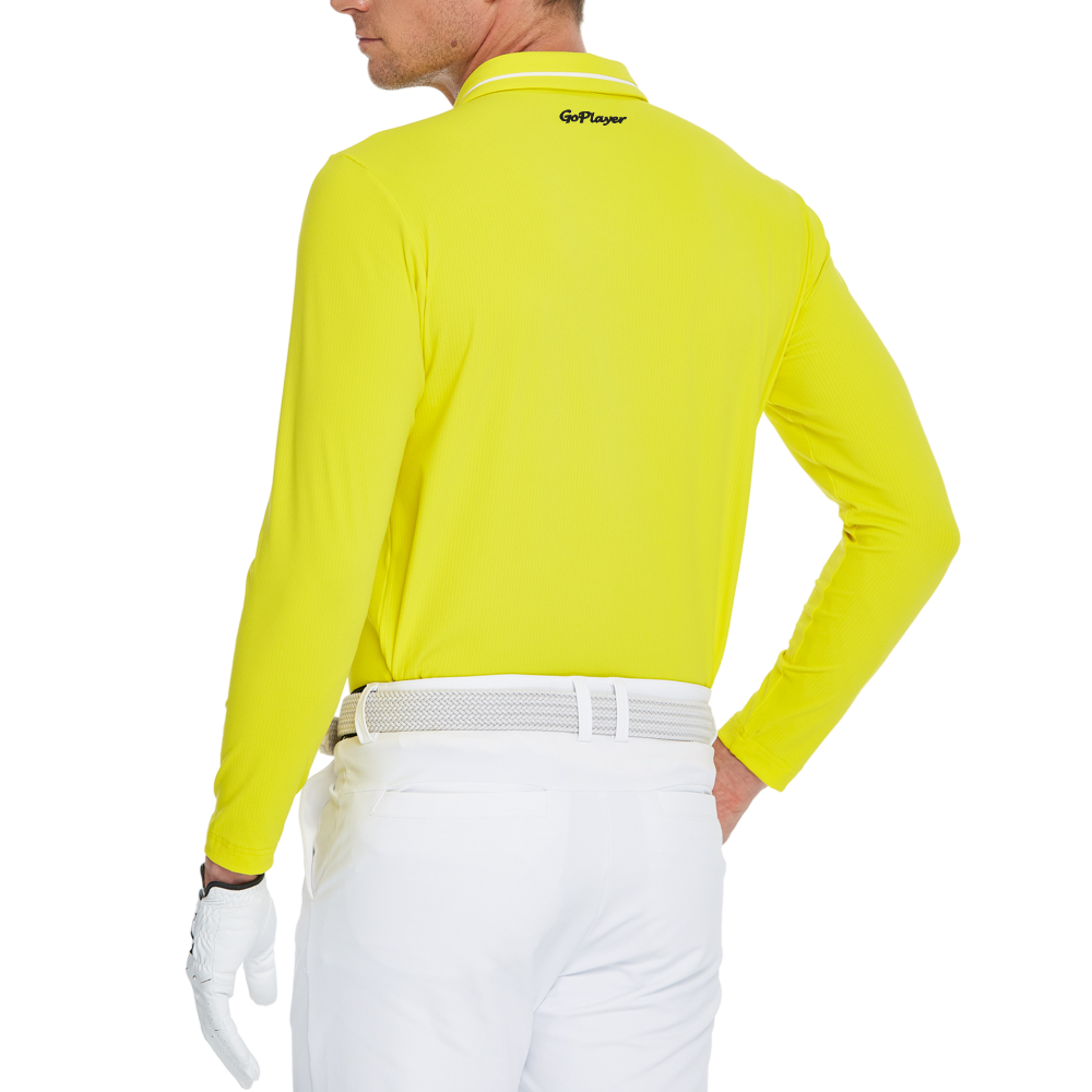 Men's cotton-feel striped long-sleeved shirt with a turn-down collar (yellow)