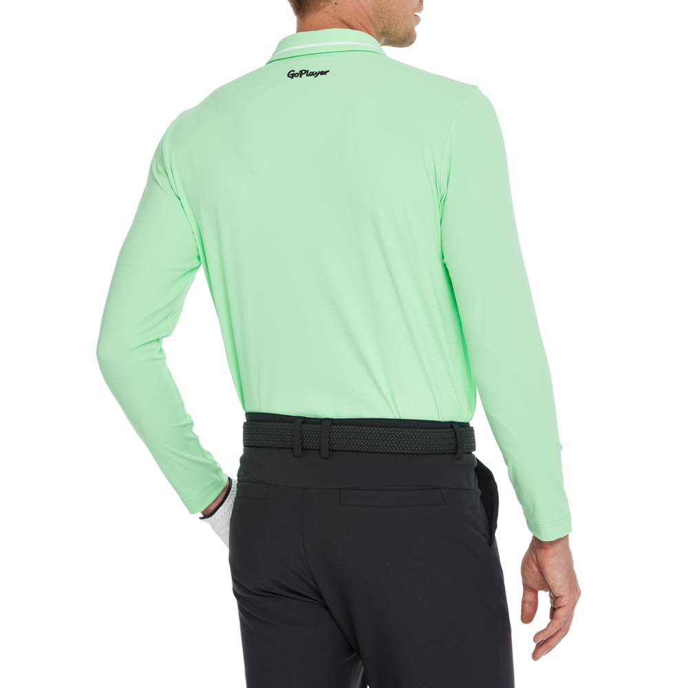 Men's cotton-feel striped collared long-sleeved shirt (light green)