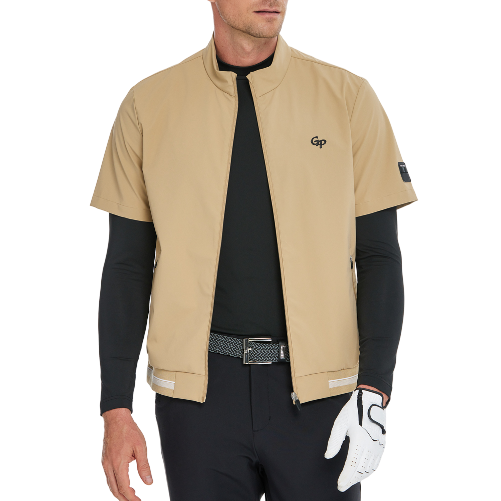 Men's lightweight windproof and water-repellent short-sleeved windbreaker (khaki)